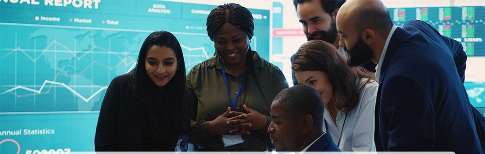 A team reviewing dashboards together